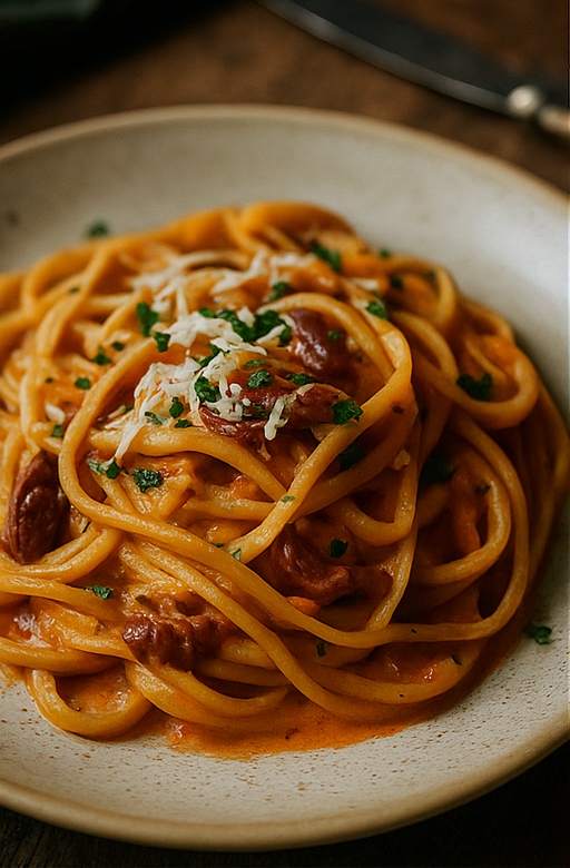 Frische Pasta im Teller angerichtet